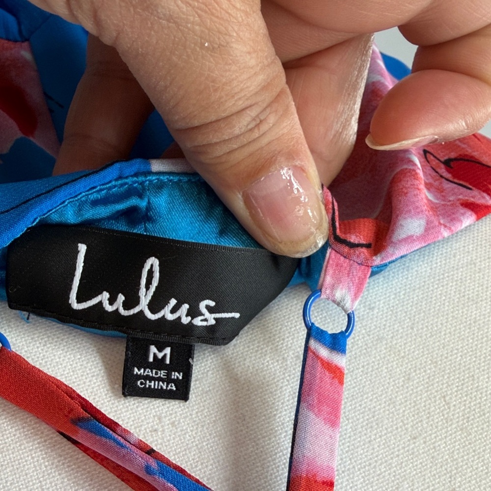 Lulus Always There For Me Blue Floral Print Wrap Maxi Dress M - Picture 7 of 8